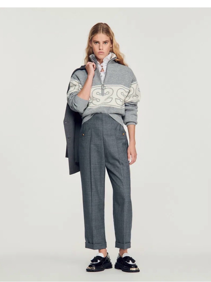 Sandro Gray High-Waist Tailored Trousers